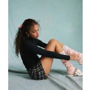 Miss Selfridge slub sheer roll neck long sleeve top in black - US 6